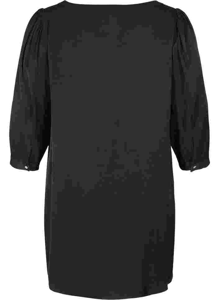 Tunika med knappar och 3/4 ärmar, Black, Packshot image number 1