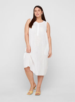 Ärmlös klänning i bomull, White, Model image number 2