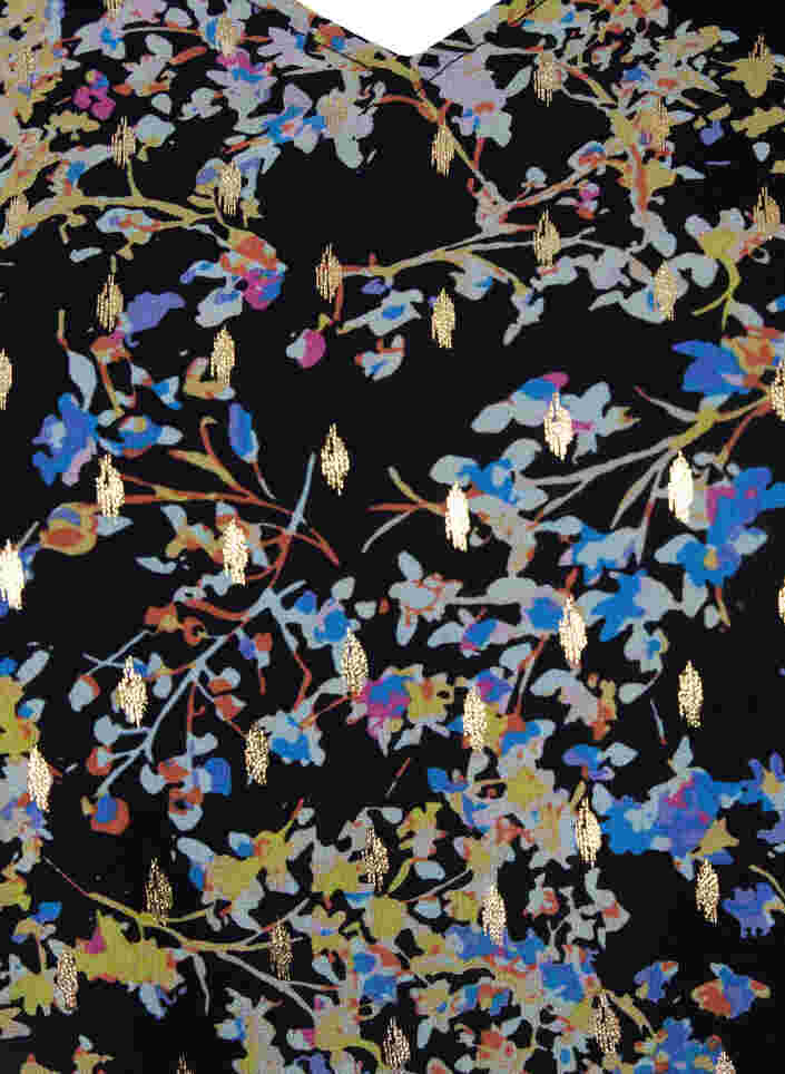 Blommig blus med långa ärmar och v-hals, Black/Vibrant Flower, Packshot image number 2
