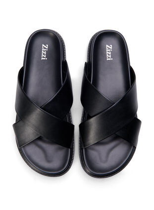 Sandal med bred passform och korsade remmar, Black, Packshot image number 2