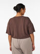 Kort&auml;rmad v&auml;vd blus med rund hals, Brun, Model image number 2