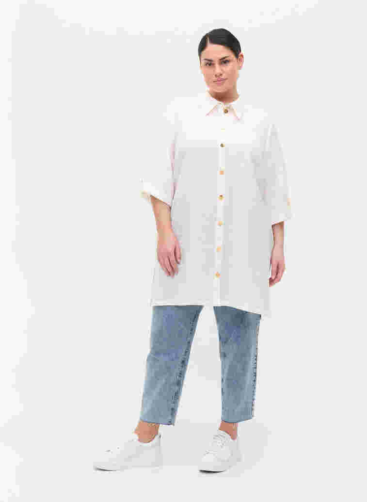 Lång skjorta med 3/4-ärmar, Bright White, Model image number 2
