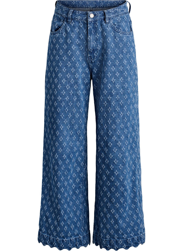 Myra jeans med bred passform och slitningar, Bl&aring;, Packshot image number 0