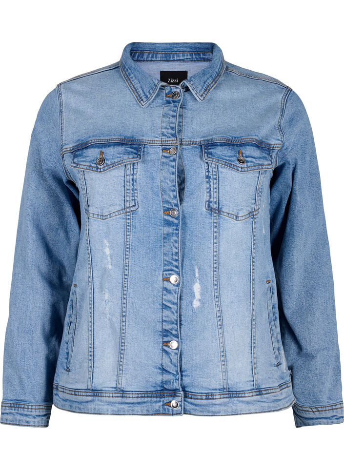 Kort denimjacka i bomull, Light blue denim, Packshot image number 0