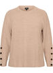 Stickad blus med ribbstruktur och knappdetaljer, Beige, Packshot image number 0