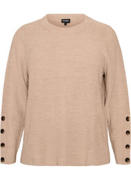 Stickad blus med ribbstruktur och knappdetaljer, Beige