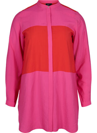 Lång skjorta med color-block, Pink Red Block, Packshot image number 0