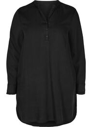 Långärmad tunika med v-ringning och knappar, Black