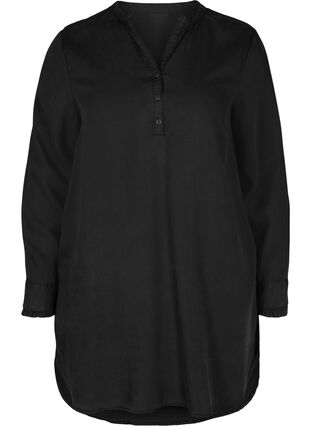 Långärmad tunika med v-ringning och knappar, Black, Packshot image number 0