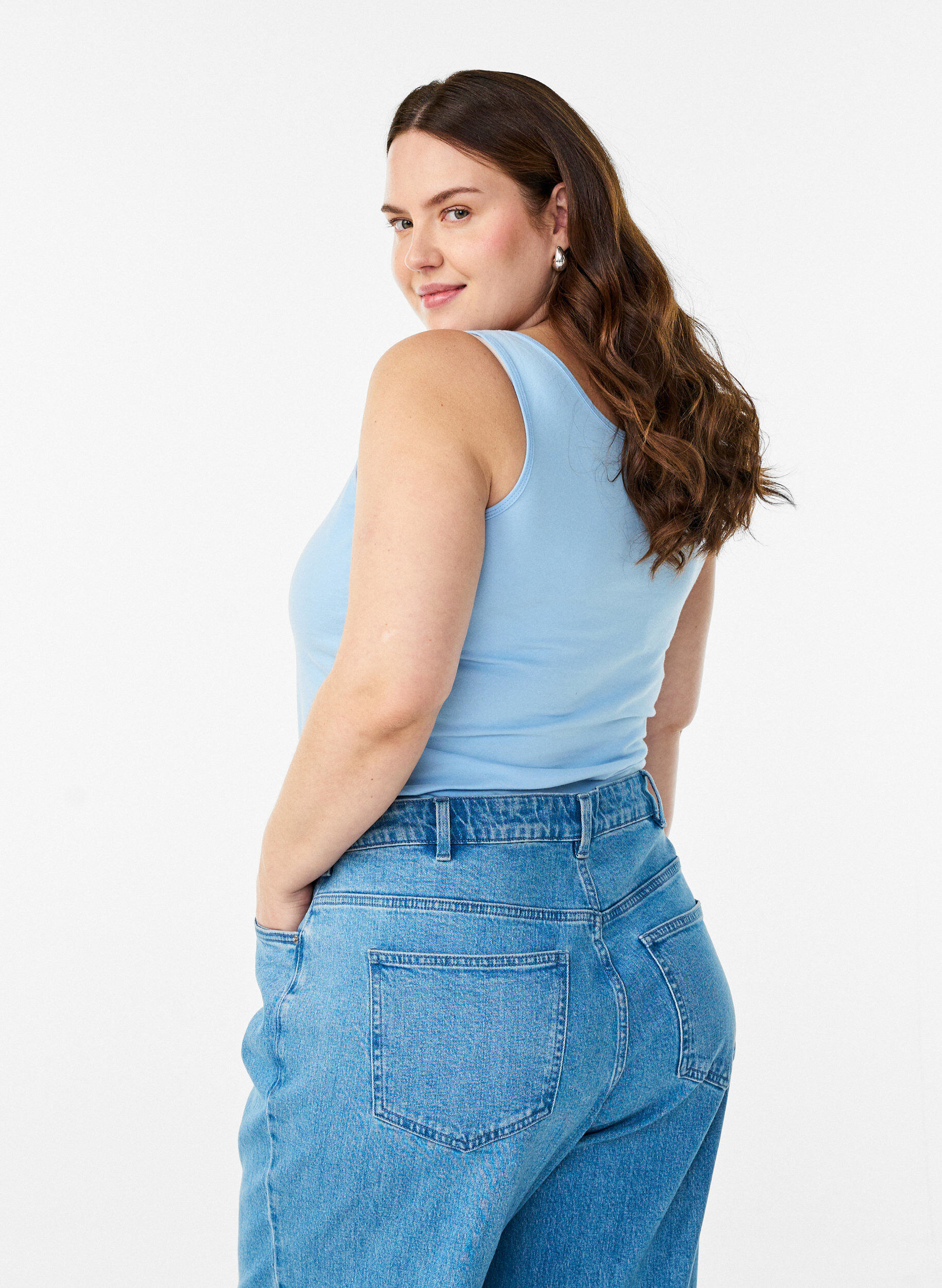 ZizziSolid f&auml;rg bas topp i bomull, Bl&aring;, Model image number 2