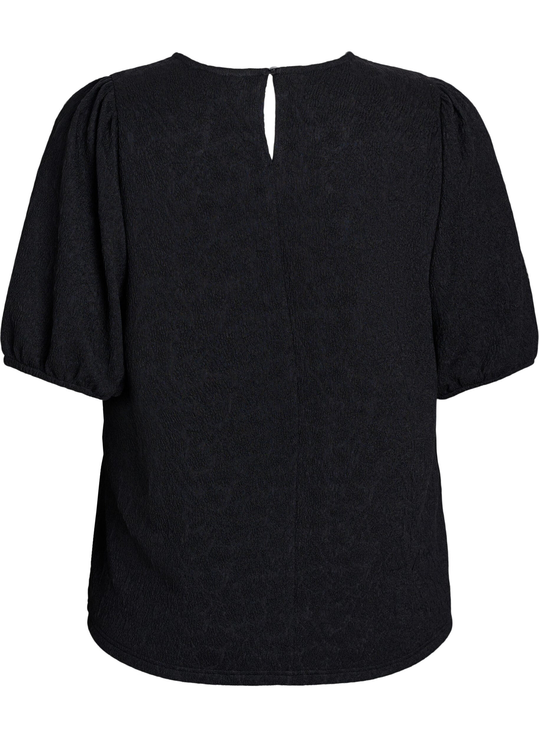 ZizziStrukturerad blus med korta &auml;rmar, Svart, Packshot image number 1