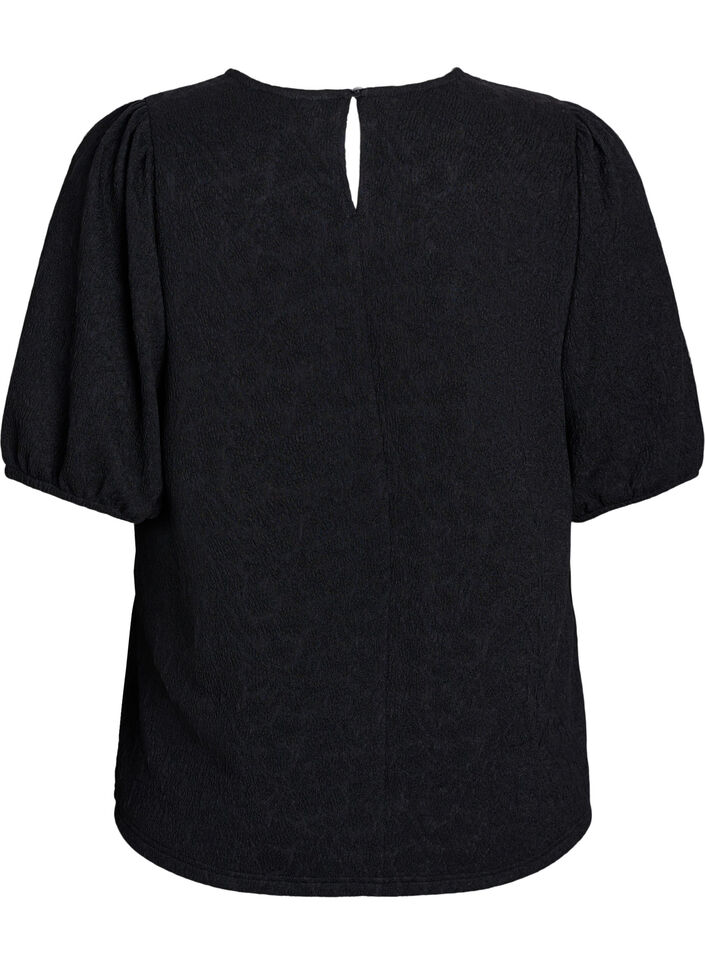 Strukturerad blus med korta &auml;rmar, Svart, Packshot image number 1
