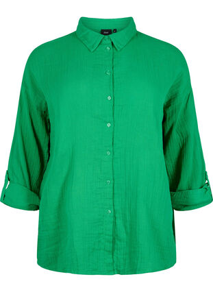 Skjorta med krage av bomullsmuslin, Jolly Green, Packshot image number 0