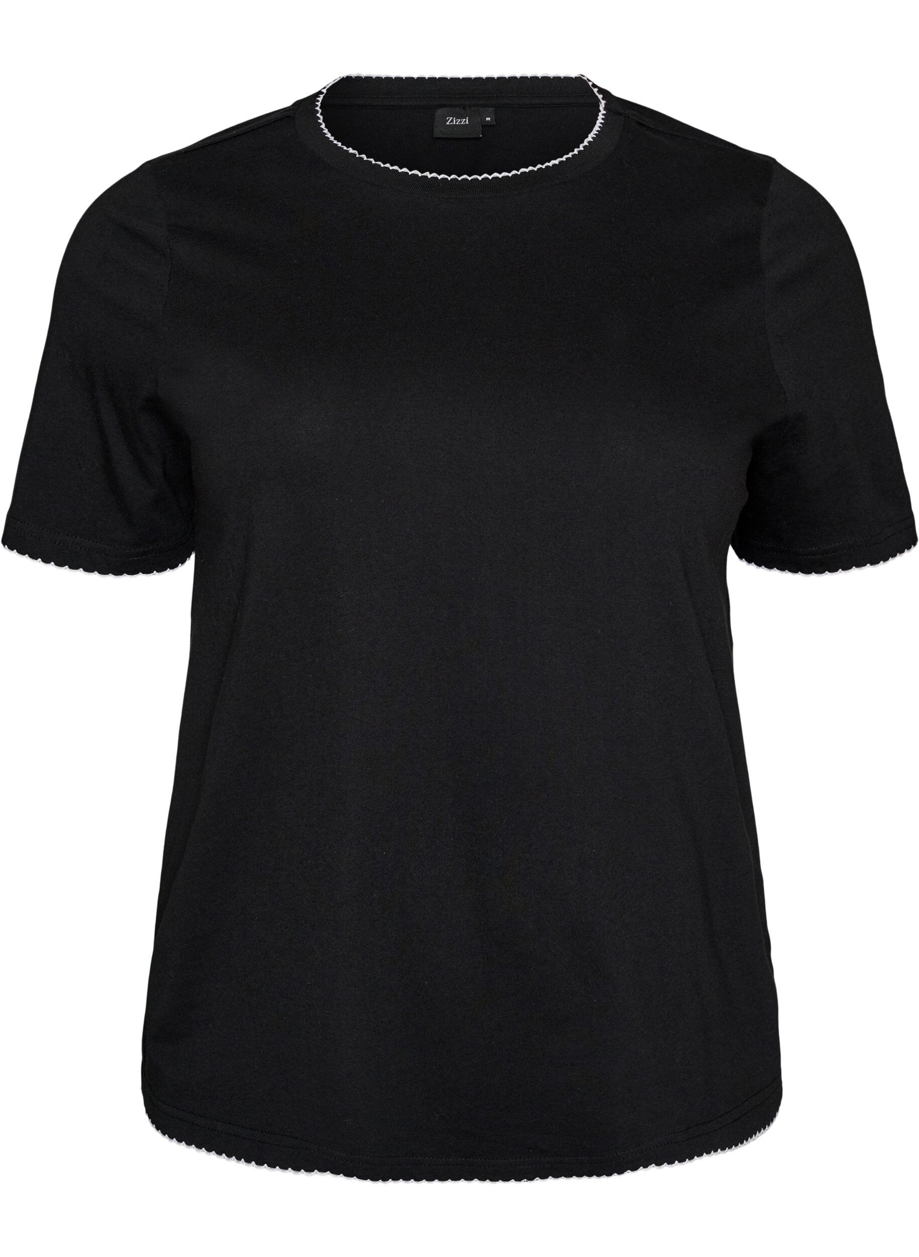ZizziT-shirt i bomull med v&aring;giga kontrasterande kanter, Svart, Packshot image number 0