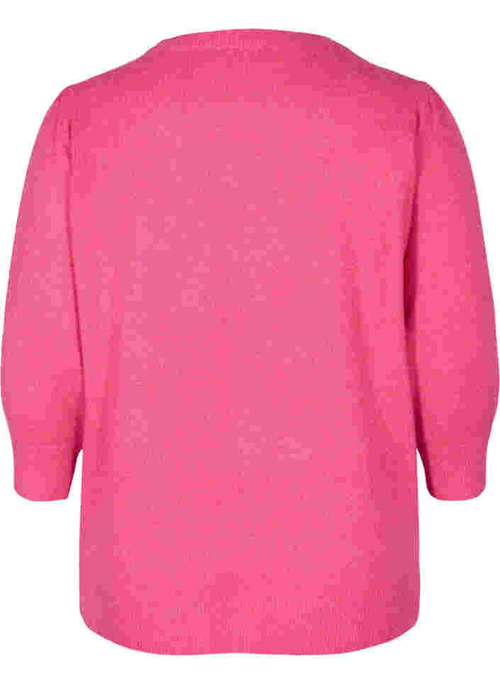 Melerad stickad tröja med 3/4-ärmar, Fandango Pink, Packshot image number 1