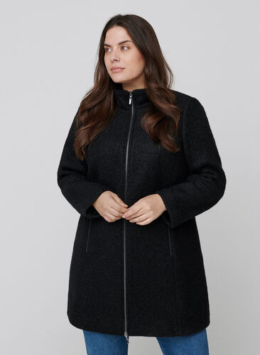 Jacka med ull och blixtlås, Black, Model image number 0