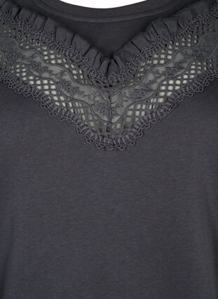 Sweatshirt med volang och virkad detalj, Dark Grey, Packshot image number 2