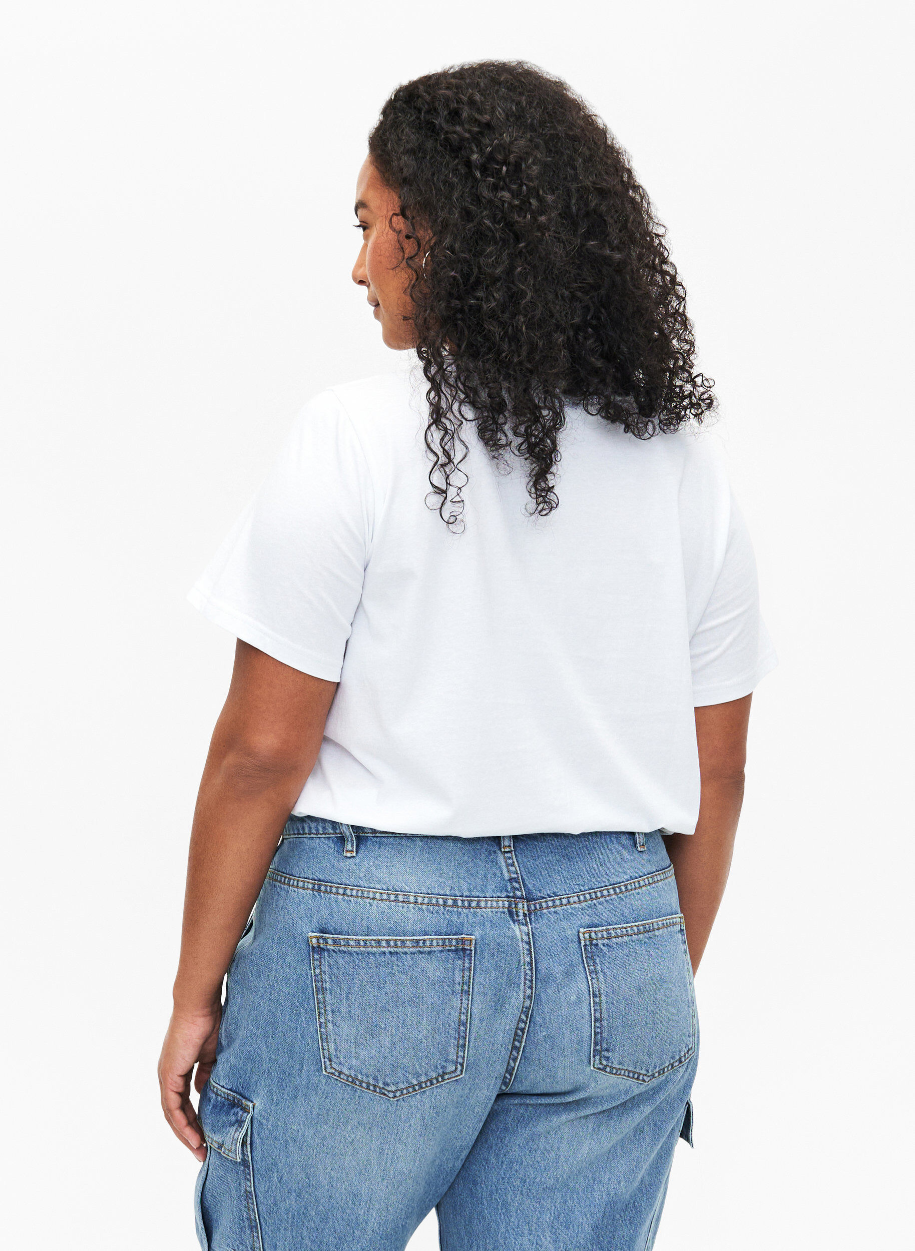 Zizzi T-shirt i bomull med motiv, B. White w. Face, Model image number 1