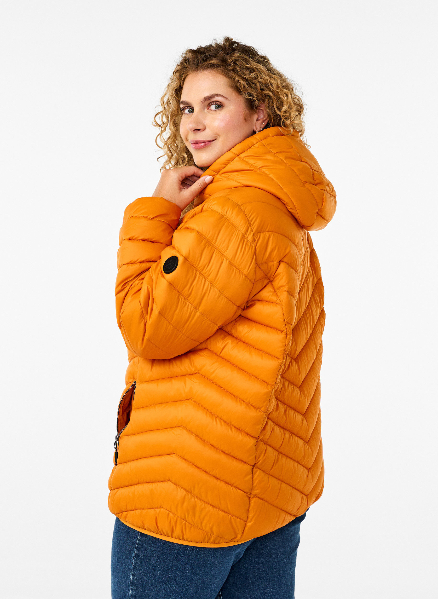 ZizziL&auml;ttviktsjacka med huva, Orange, Model image number 2