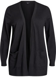 L&aring;ng &ouml;ppen kofta i stickat med fickor, Svart