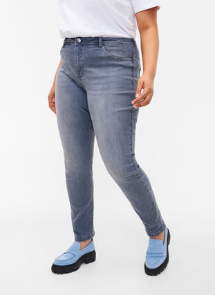 Amy jeans med extra slim fit och hög midja, Grey Denim, Model image number 2