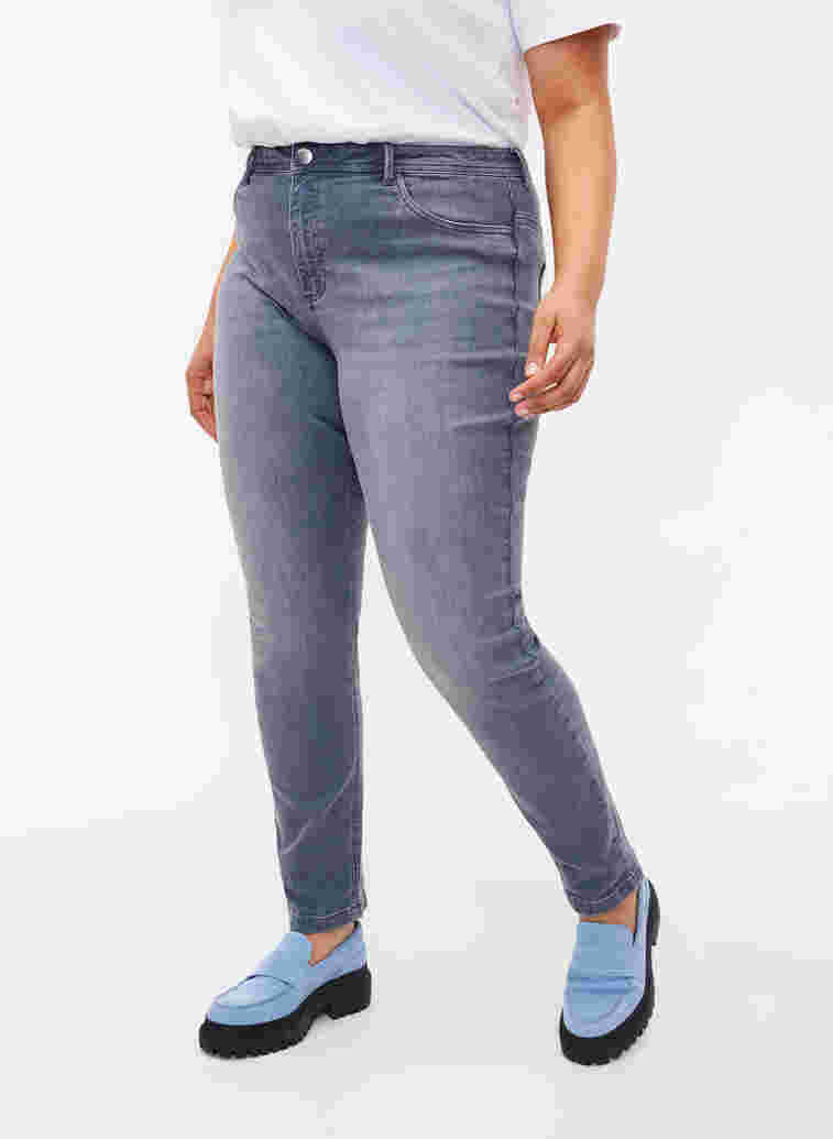 Nille jeans med extra slim fit och hög midja, Grey Denim, Model image number 2