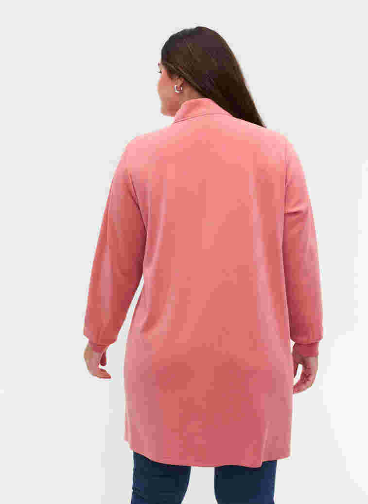 Tunika i sweatshirtmaterial med hög krage och dragkedja, Brick Dust, Model image number 1