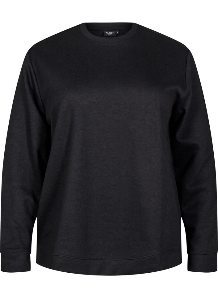 Sweatshirt med rund halsringning, Svart, Packshot image number 0