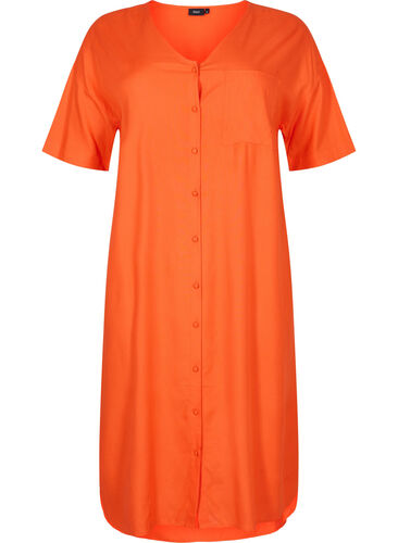 Kortärmad skjortklänning i viskos, Mandarin Red, Packshot image number 0