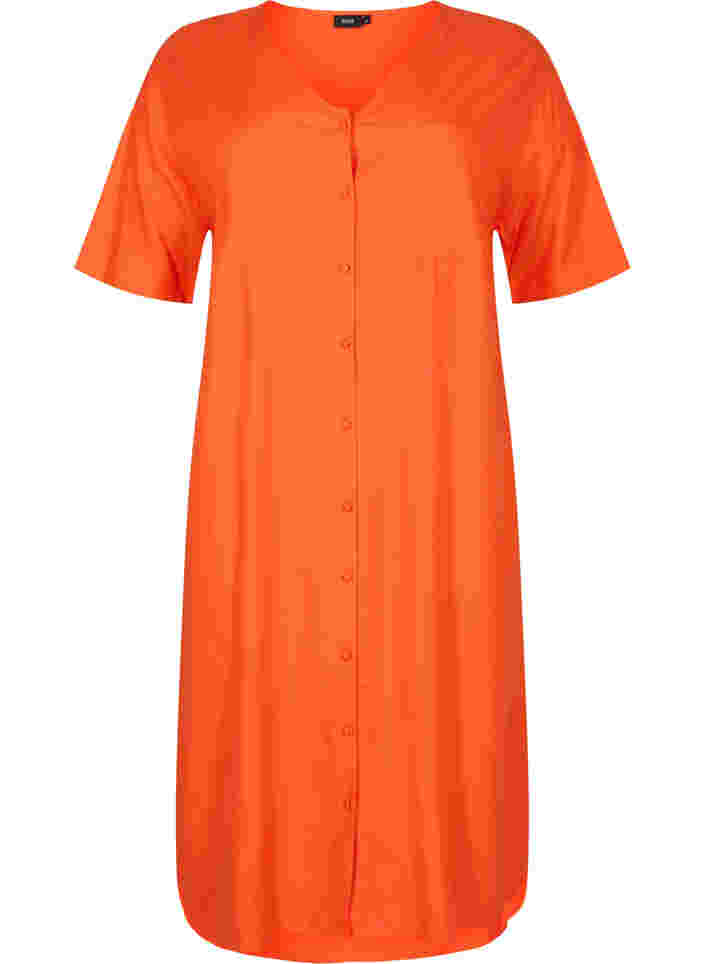 Kortärmad skjortklänning i viskos, Mandarin Red, Packshot image number 0