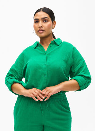 Skjorta med krage av bomullsmuslin, Jolly Green, Model image number 0