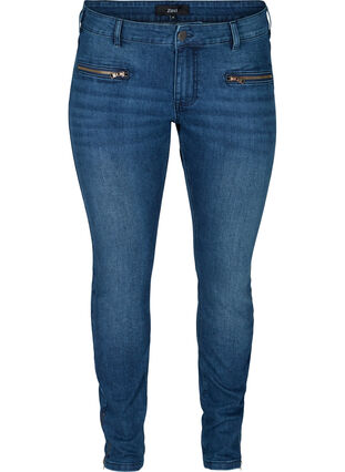 Extra slim Sanna jeans med dragkedjor, Blue denim, Packshot image number 0