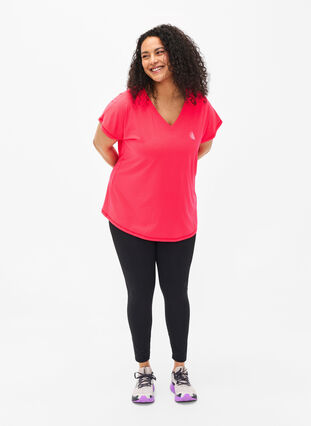 Tränings t-shirt med v-ringning och lös passform, Neon Diva Pink, Model image number 2