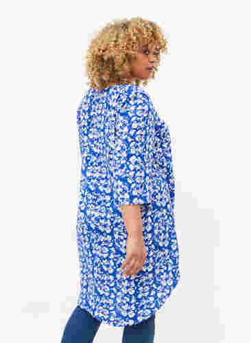 Mönstrad klänning med 3/4-ärmar, Blue White Flower, Model image number 1