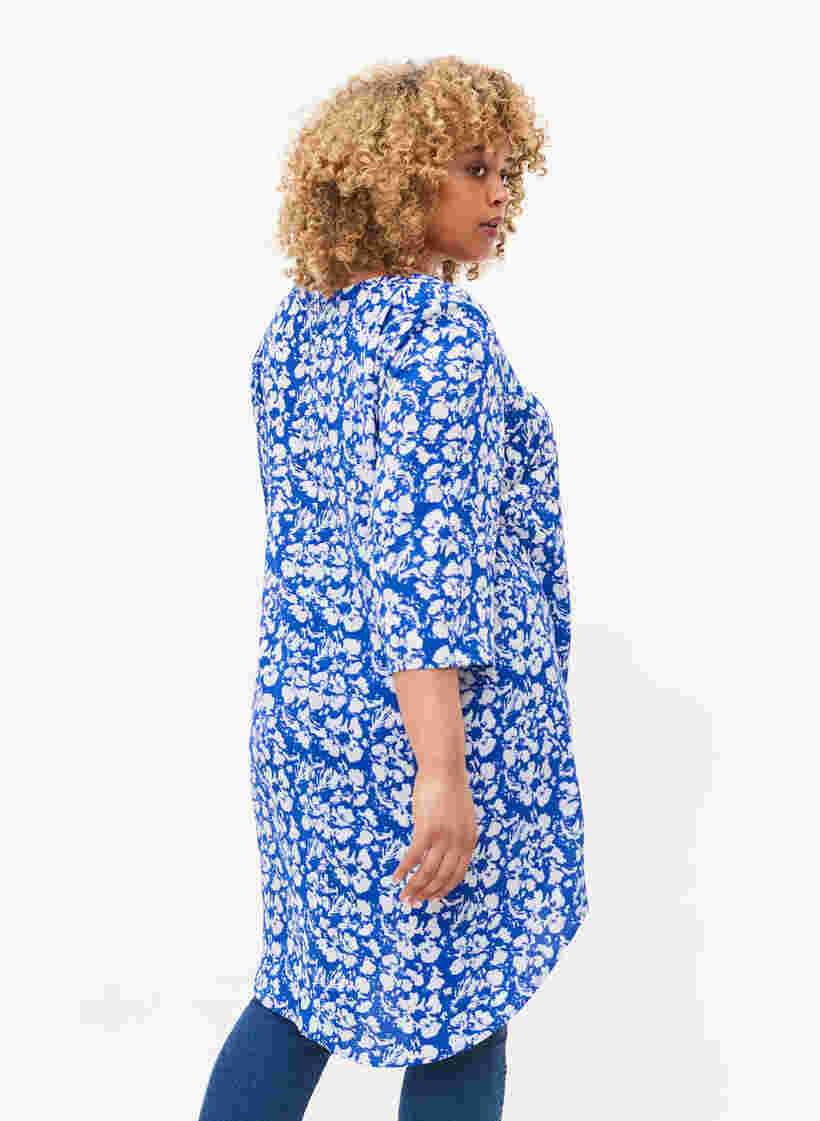 Mönstrad klänning med 3/4-ärmar, Blue White Flower, Model image number 1