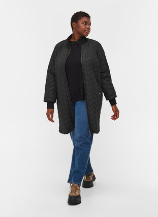 Quiltad lättvikts-termojacka med fickor, Black, Model image number 3