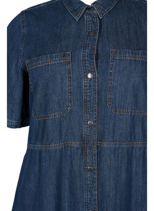 Skjortklänning i jeanstyg med korta ärmar, Dark blue denim, Packshot image number 2