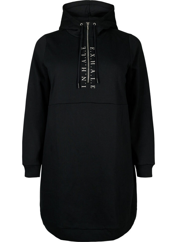 Sportig sweatshirtklänning med huva, Black/Grey, Packshot image number 0