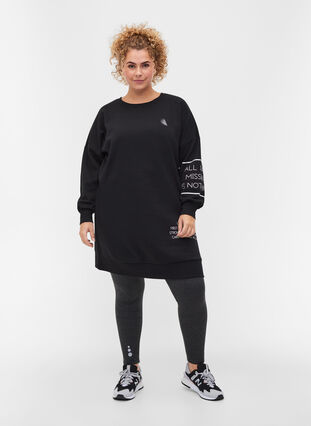 Långärmad sweatshirtklänning med text, Black, Model image number 3