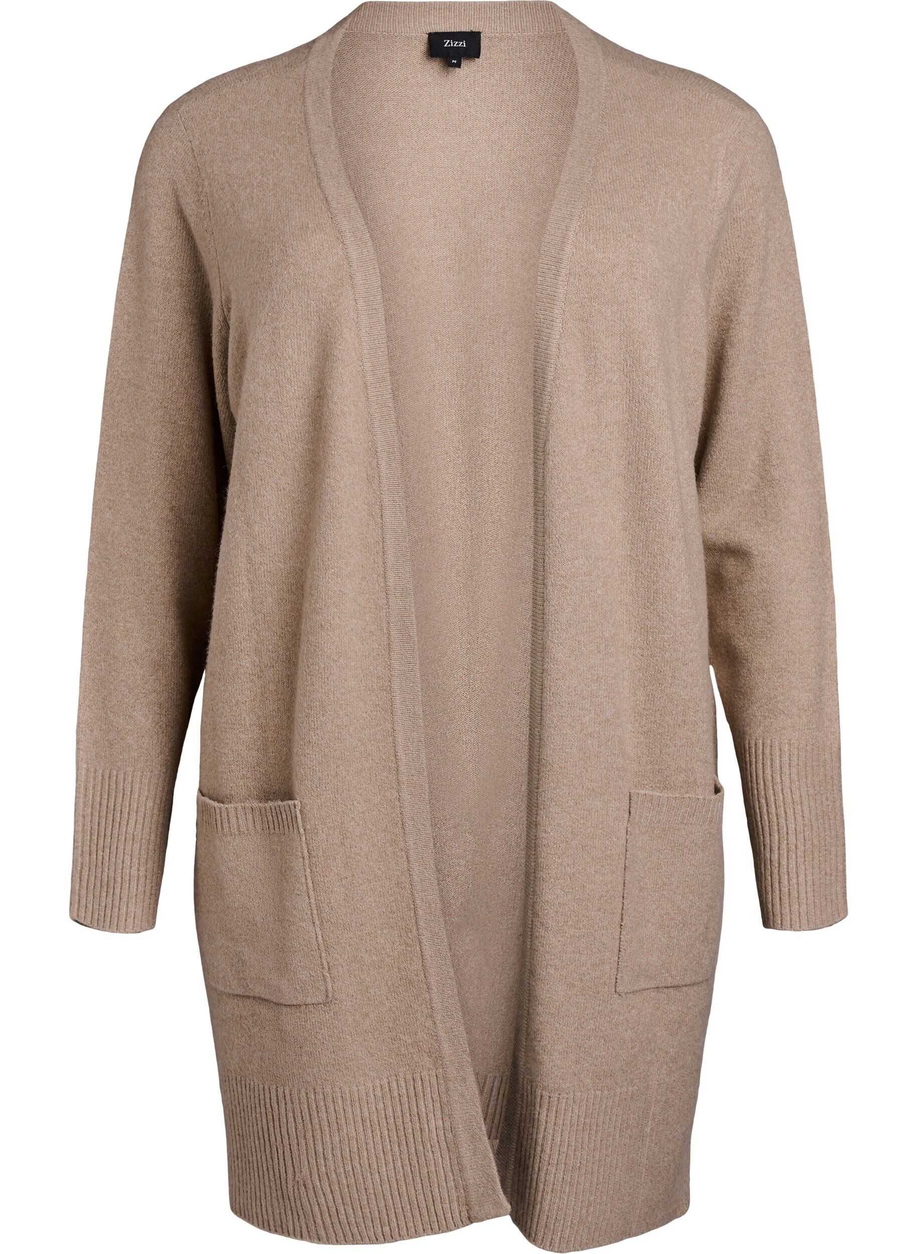 ZizziRibbstickad kofta med fickor, Beige, Packshot image number 0
