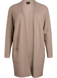 Ribbstickad kofta med fickor, Beige