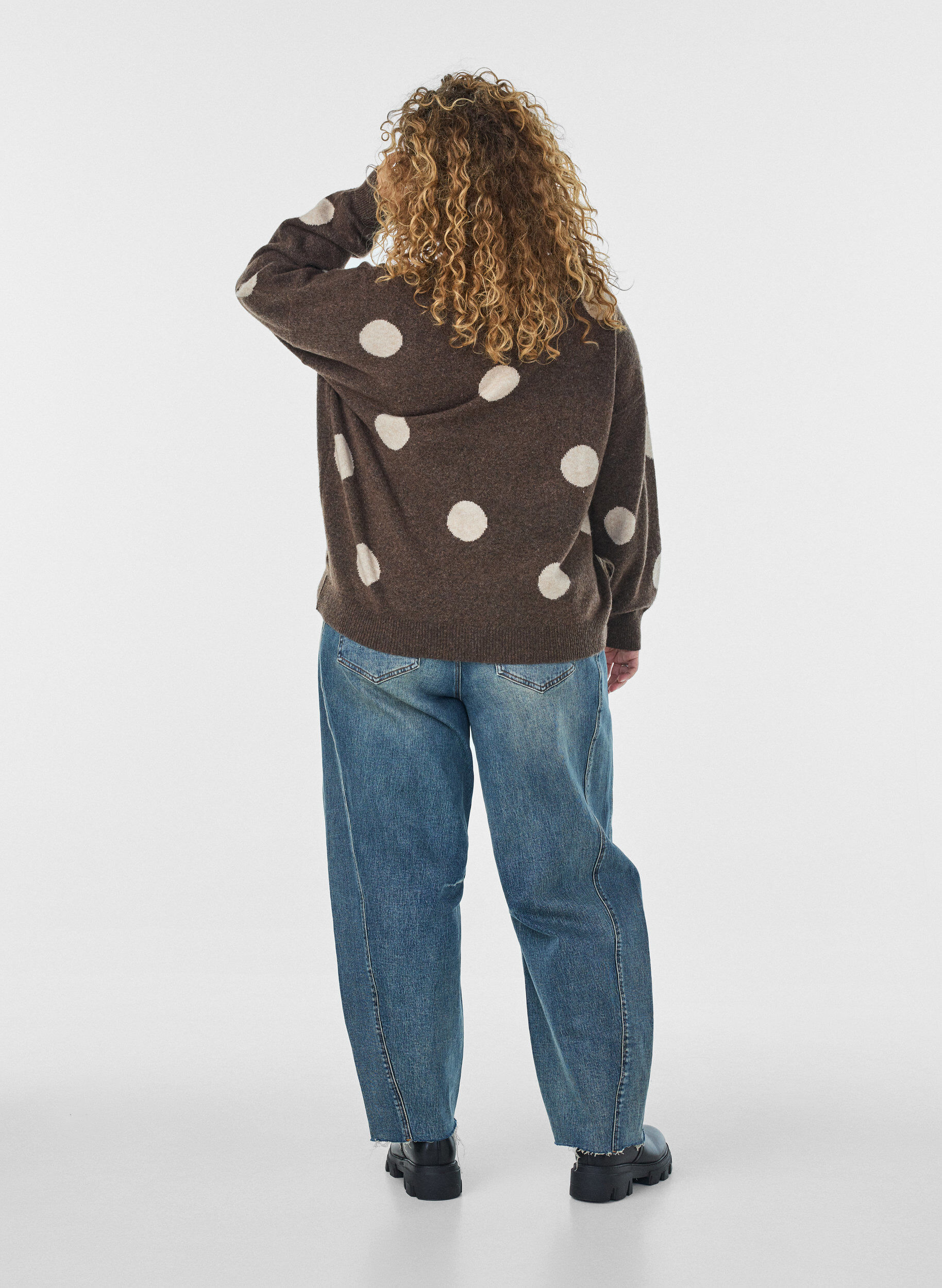 ZizziStickad blus med prickigt m&ouml;nster, Brun, Model image number 2