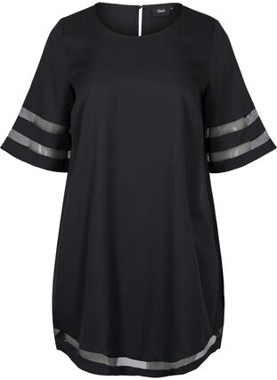 Kortärmad klänning med transparenta detaljer, Black, Packshot image number 0