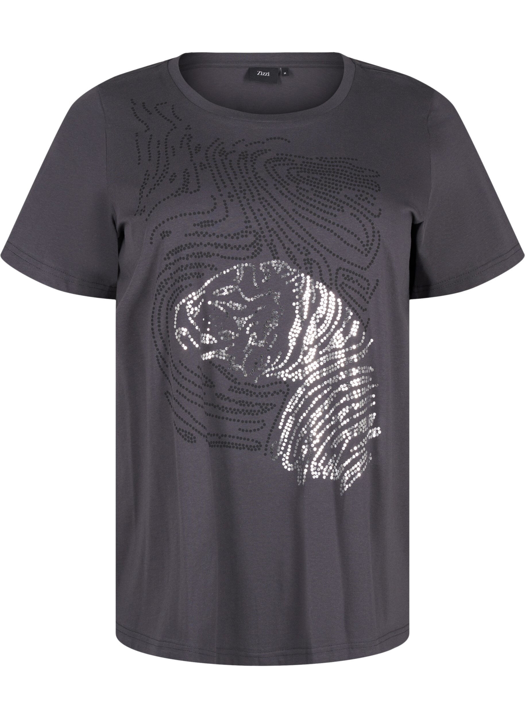 Zizzi T-shirt i bomull med tryck, Asphalt w. Tiger, Packshot image number 0