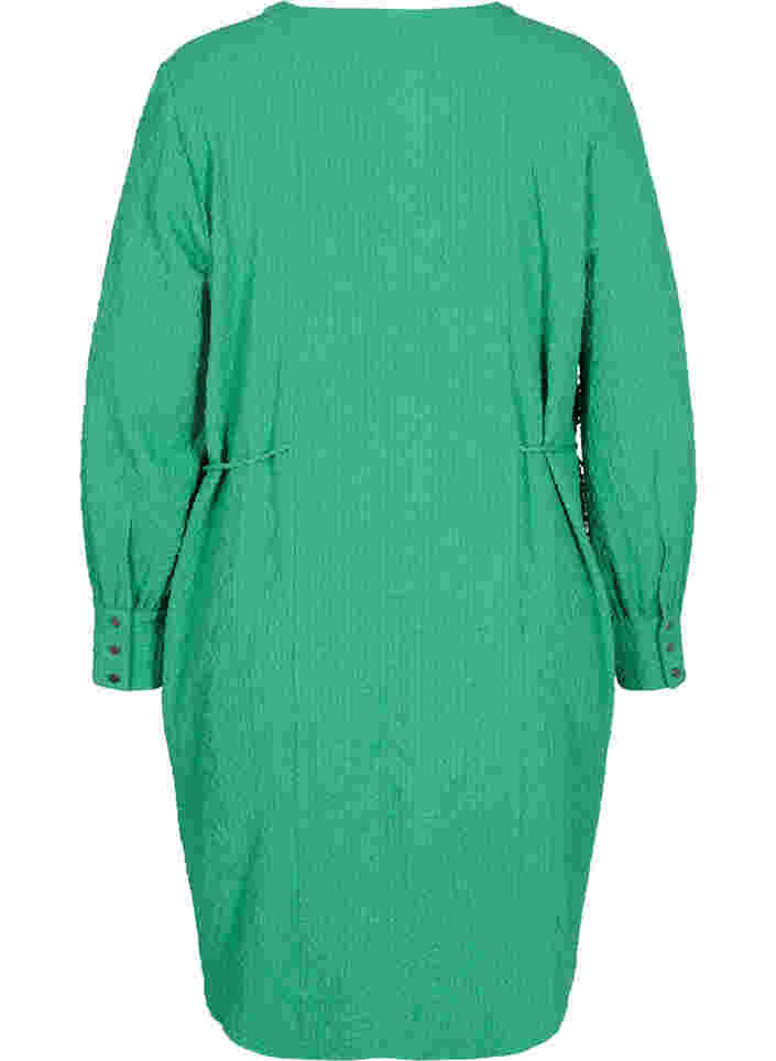 Långärmad klänning med v-ringad hals och knytband, Mint, Packshot image number 1