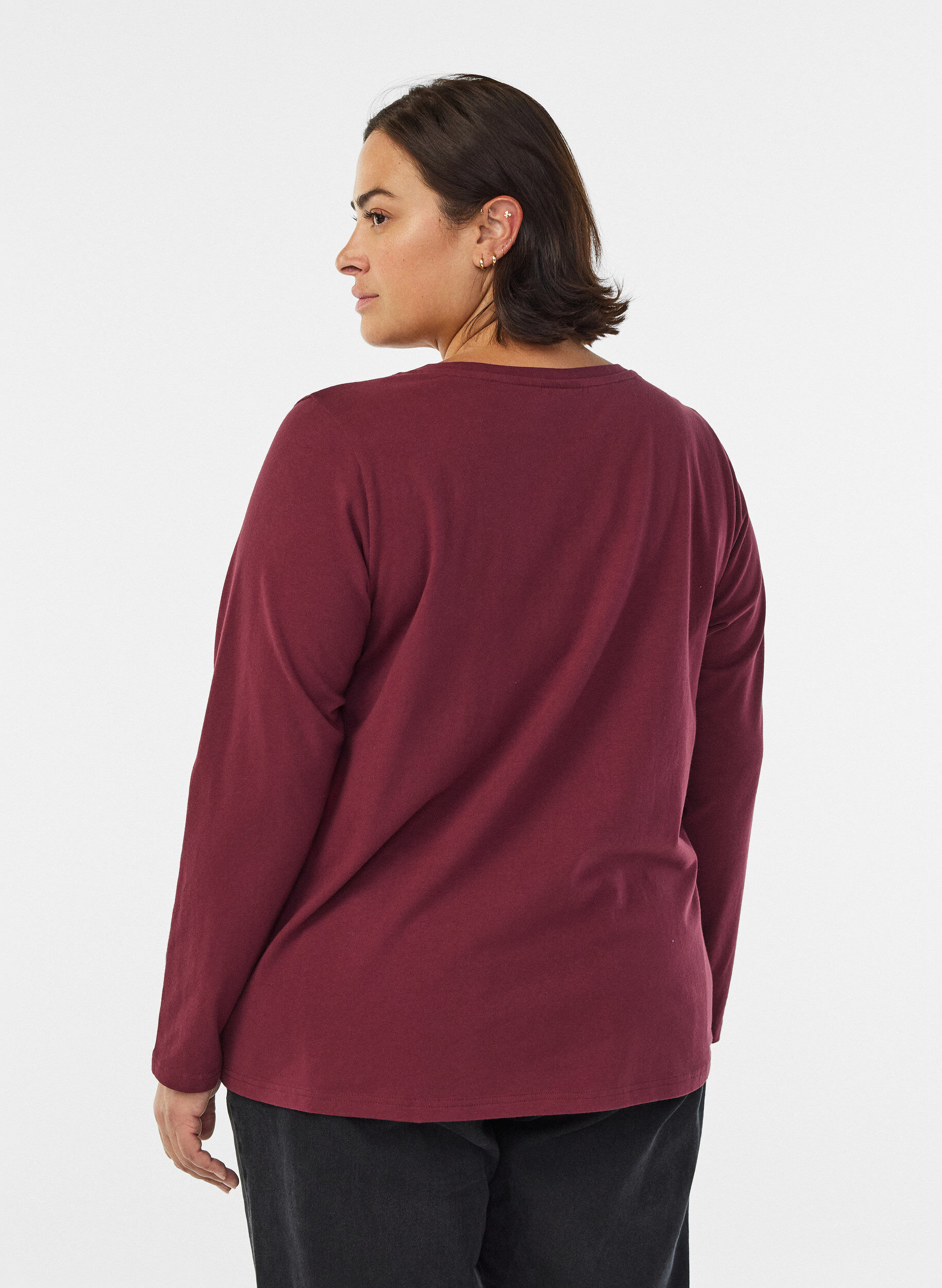 Zizzi Baslinne i jersey med l&aring;nga &auml;rmar, M&ouml;rk Bordeaux, Model image number 2