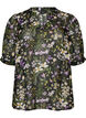Blus med blommigt m&ouml;nster och v-ringning, Svart, Packshot image number 0