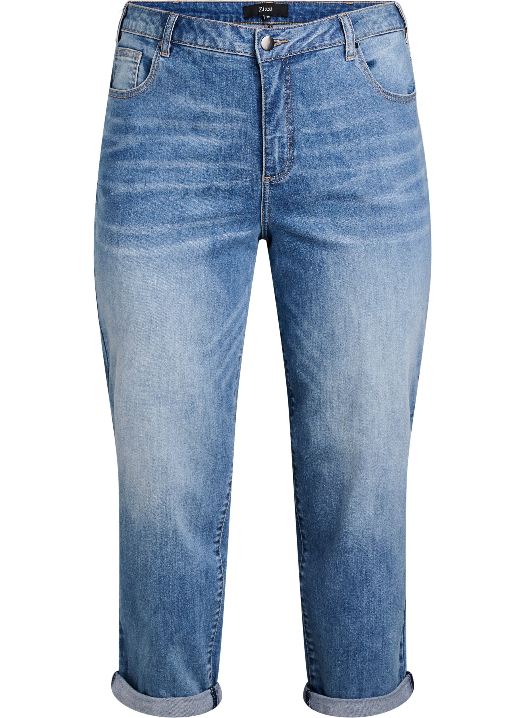 7/8-jeans med uppvik och h&ouml;g midja