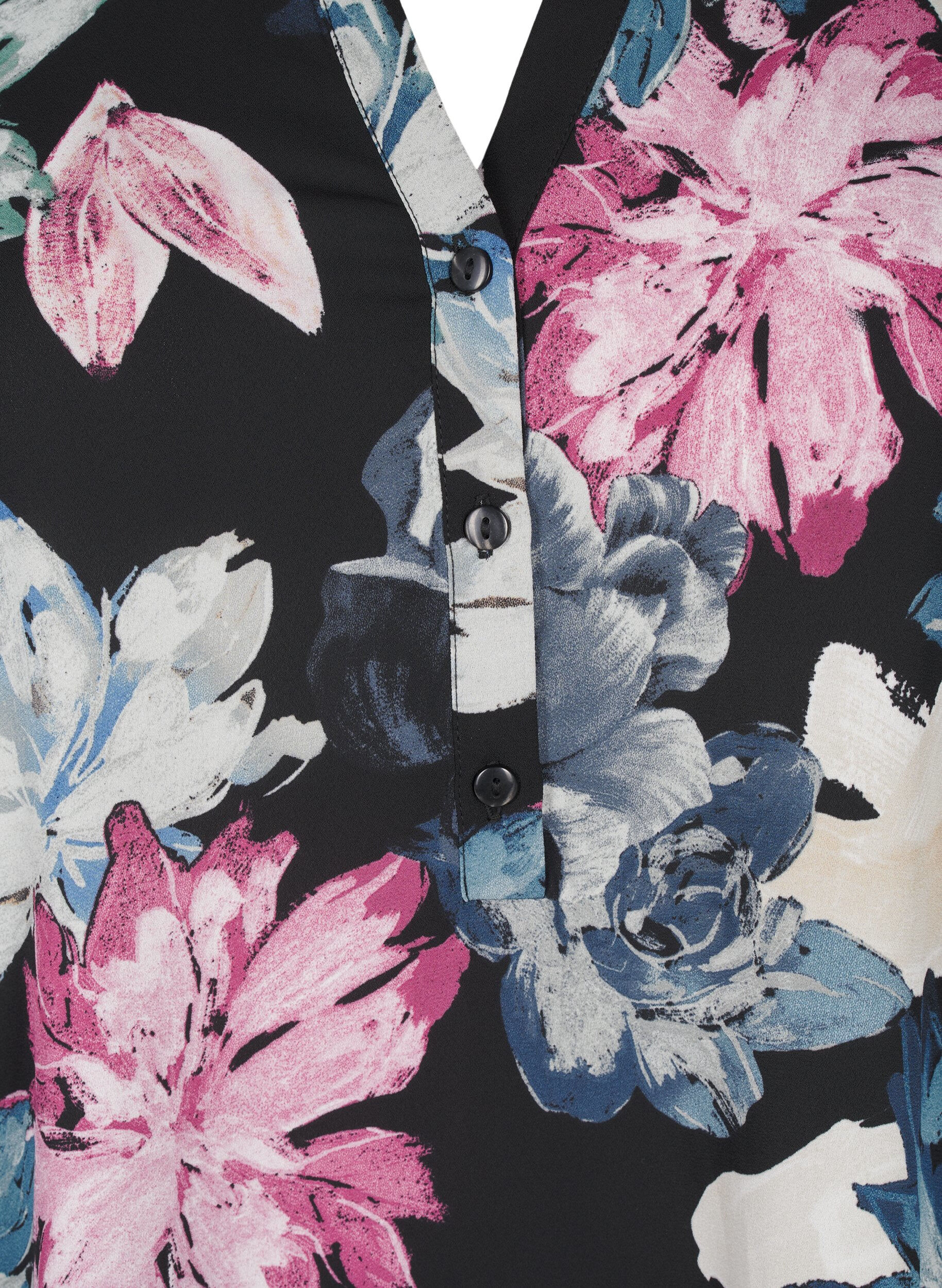 Zizzi L&aring;ng&auml;rmad blus med blommigt tryck, Rose Flower AOP, Packshot image number 2