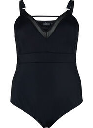 Baddräkt med v-ringning och mesh , Black